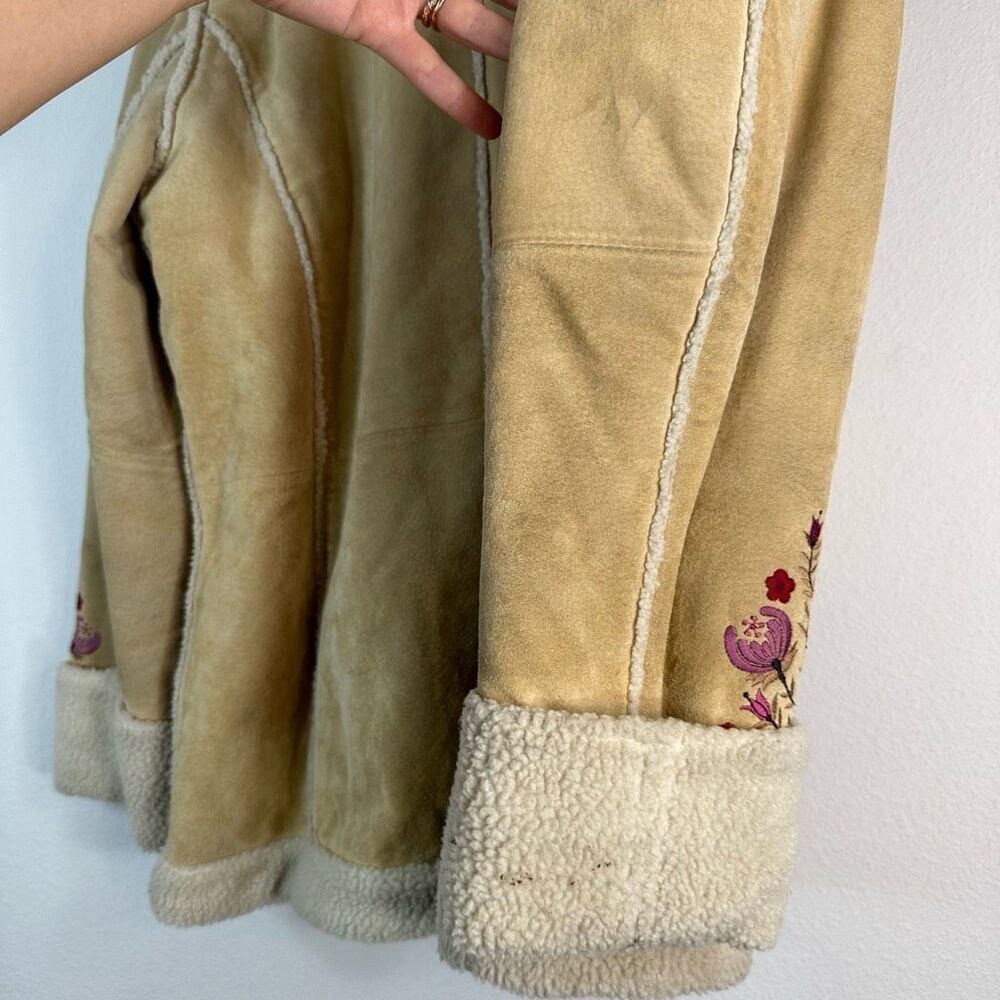 Vintage Y2K St John’s Bay Floral Embroidered Suede Jacket Large Sherpa Pennylane - Picture 5 of 10